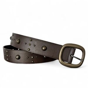 GAP Women's Wide Brown Studded Leather Statement Belt With Big Buckle Size Large